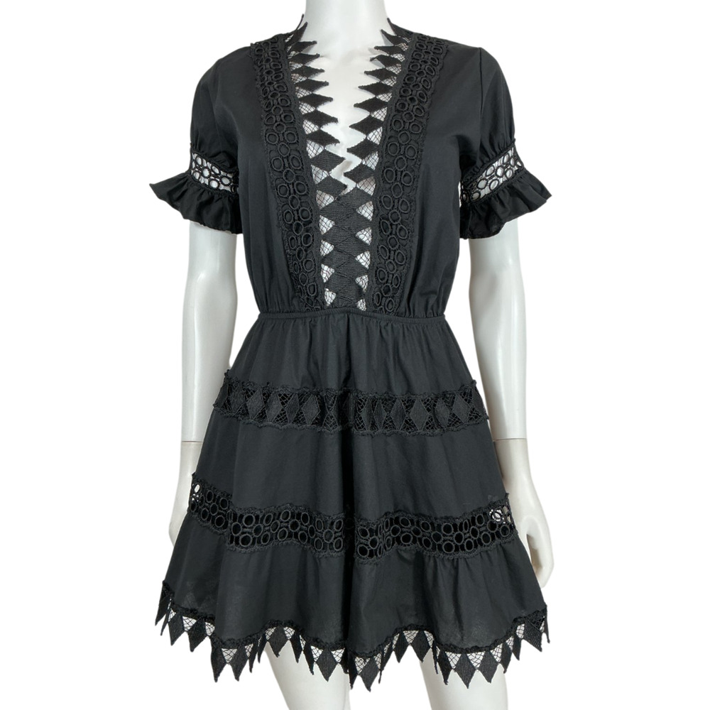Peixoto Lace Trimmed Black Ora Mini Dress Size XS - Picture 2 of 5
